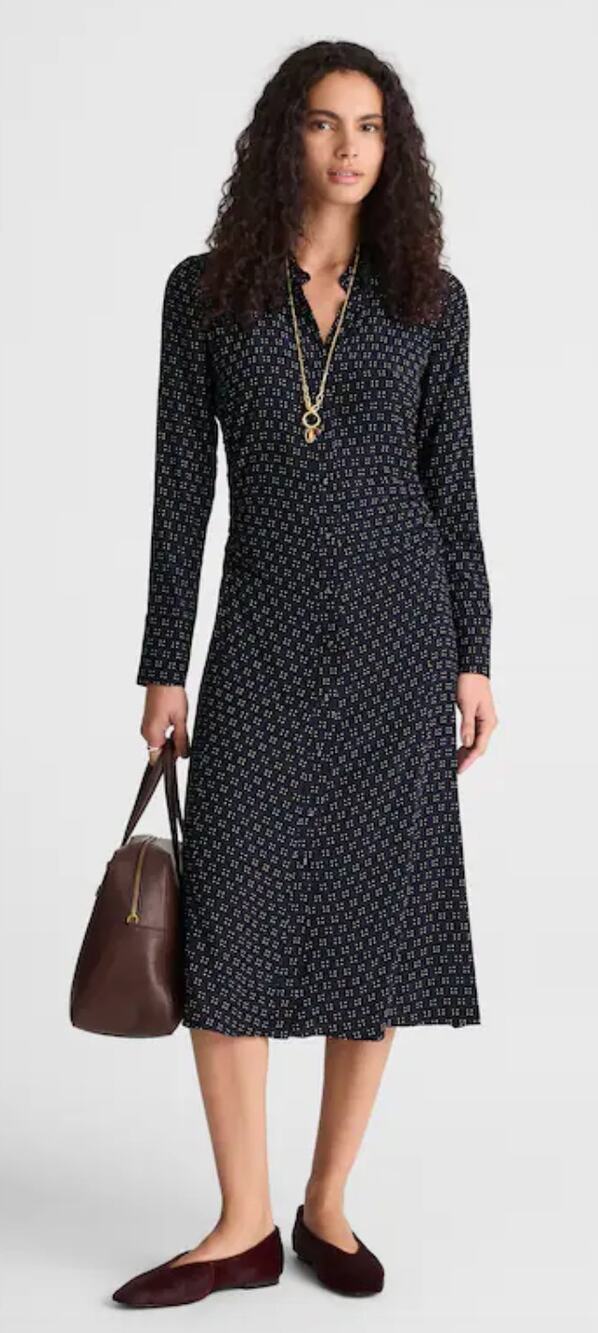 Madewell | NWT Ruched Midi Shirtdress Navy Foulard | Sz 0